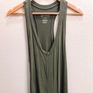 Comfortable Cotton V-Neck Olive Green Tank